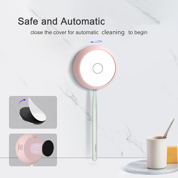 Toothbrush Holder, Toothbrush Cleaner Case, Portable USB Charging Toothbrush Cover with U V-C Light, Travel Toothbrush Holder (Pink-Mirror)