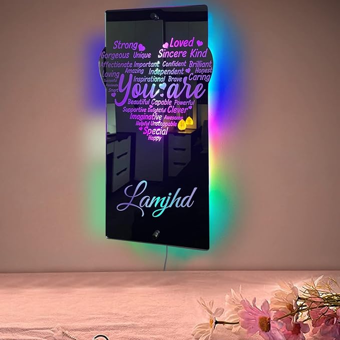 Personalised Name Affirmation Mirror Neon Sign, Custom Acrylic Positive Affirmations Wall for Kids Affirmations Hanging, Men Women Kids Inspirational Inspirational Positive Quotes Sayings Wall Decor (Style 3)