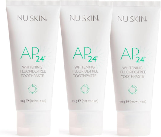 Nu Skin AP 24 Whitening Fluoride - Free Toothpaste | AP 24 Blend | Vanilla Mint Flavor | Brightens Teeth | Removes Surface Stains | Prevents Dental Cavities & Plaque | Enamel-Safe | 4 oz | 3 Pack