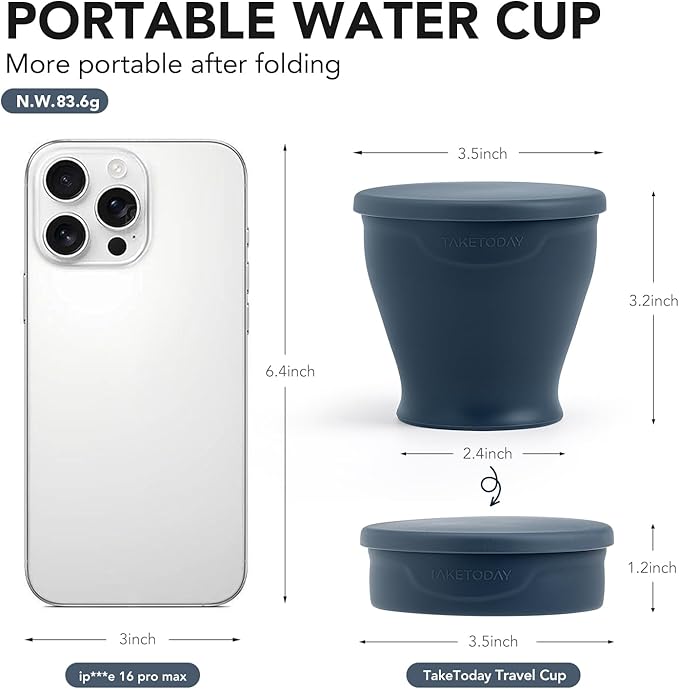 TakeToday 4PCS Collapsible Travel Cup - Silicone Foldable Water Cup, BPA-Free with Lid & Waterproof Bag - Drinking Cup Set for Camping, Outdoors & International Travel