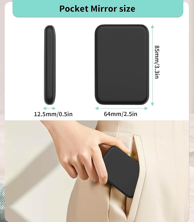 WOBSION Small Mirror with Lights,LED Compact Makeup Mirror,1x/3x Mini Travel Mirror with Magnification,Portable for Purse,Pocket,Gifts for Girls,Black