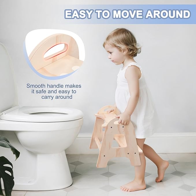 Potty Training Toilet, Selucky Wooden Height-Adjustable 2-Step Stool for Toddler Kids, Portable Potty Chair with Anti-Slip Pad