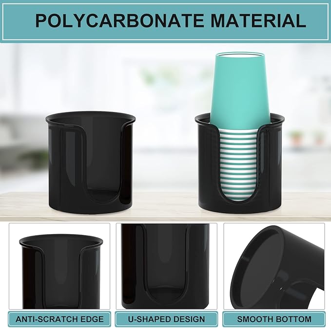 Bathroom Cup Holder - 2 Pack 3 oz Cup Dispenser for Bathroom Vanity Countertop - Small Paper Cup Dispenser for Mouthwash Cups & 3oz Bathroom Cups（Black）