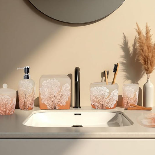 6-Piece Bathroom Accessories Set – Soap Dispenser, Toothbrush Holder, Tumbler, Soap Dish, Cotton Swab Jar & Toilet Brush – Modern Bathroom Decor Set (Carruthers)