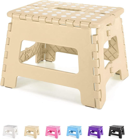 Dyforce Folding Step Stool 9 Inch, Kids Step Stool, Heavy Duty Step Stools for Adults, Compact Foot Stools, Light-Weight Toddler Step Stools for Kitchen, Bathroom, Holds Up to 300 lbs (Khaki)