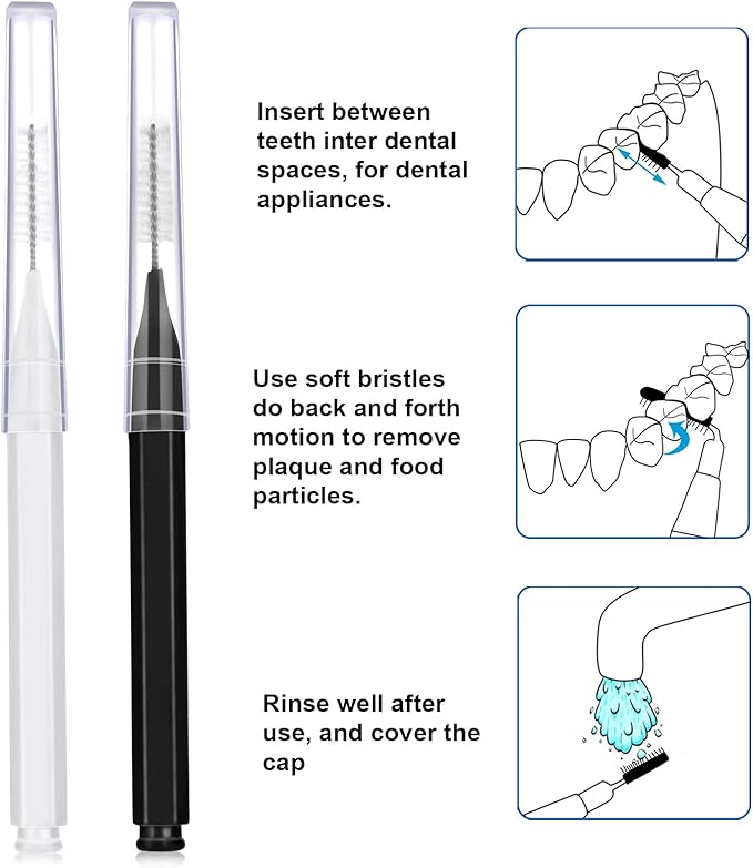 Patelai 100 Pieces Braces Brush for Cleaner Interdental Brush Toothpick Dental Tooth Flossing Head Oral Dental Hygiene Flosser Toothpick Cleaners Tooth Cleaning Tool (Black, White)