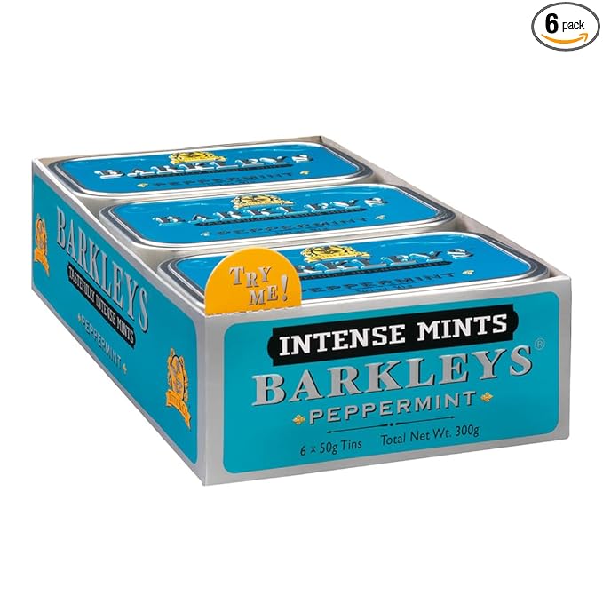 Barkleys Peppermint Breath Mints - Breath Mint, Mints Travel Size, After Dinner Mints, Peppermints Breath Freshener, Peppermint Candy in Reusable Classic Travel Tins, Vegan, 6 Pack - 50 Count Each