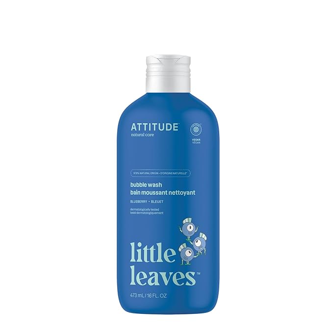 Attitude Bubble Wash for Kids, Hair Shampoo and Body Soap, EWG Verified, Plant- and Mineral-Based, Vegan, Blueberry, 16 Fl Oz