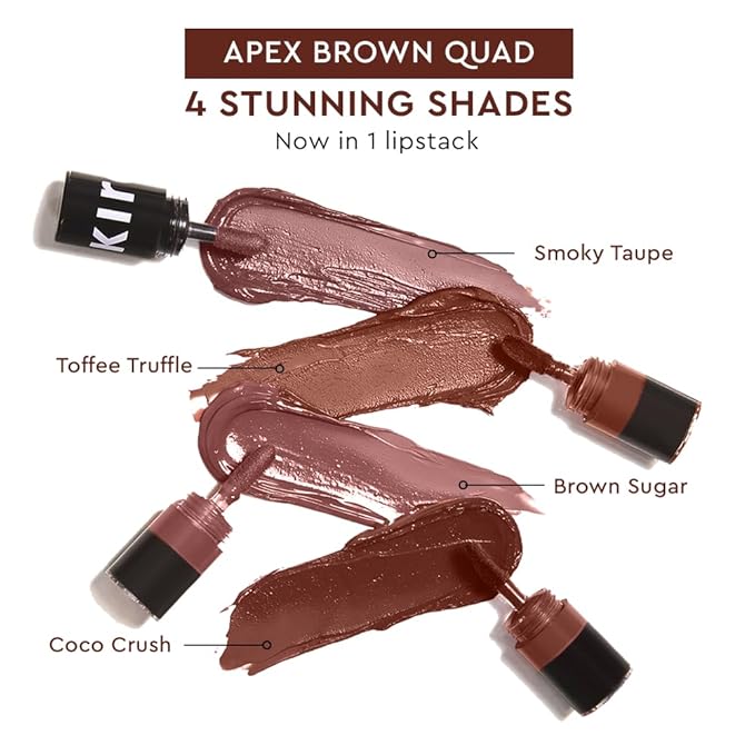 KIRO Four Play Non-Stop Airy Matte Liquid Lip Stack | Apex Brown | 4 Brown Lipstick Shades | Long-Lasting, Transfer-Proof & Hydrating | Lightweight & Infused with Avocado & Apricot Oils | 6ml