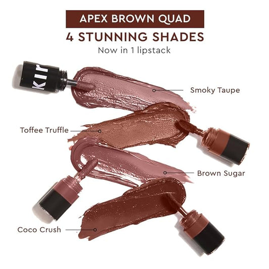 KIRO Four Play Non-Stop Airy Matte Liquid Lip Stack | Apex Brown | 4 Brown Lipstick Shades | Long-Lasting, Transfer-Proof & Hydrating | Lightweight & Infused with Avocado & Apricot Oils | 6ml