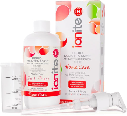 Ionite-H Home Care 0.63% Stannous Fluoride Perio Maintenance Rinse Mouthwash - with Mixing Cup/Shaker and Dispensing Pump (10 Fl oz, FruitPunch)
