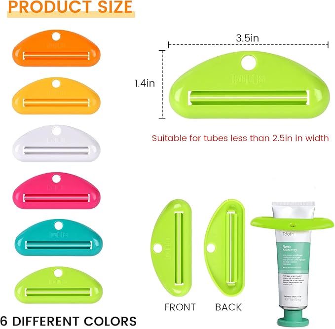 LOVEINUSA 6PCS Toothpaste Tube Squeezer Dispenser, Tooth Paste Roller Squeezer Holder for Saving Toothpaste Facial Cleanser Creams, Multicolor