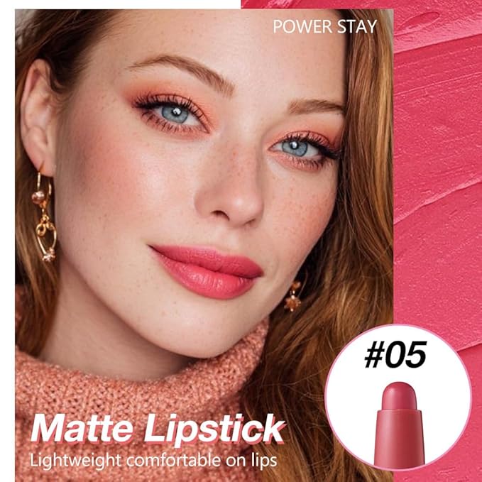Rose pink Matte Lipstick Crayon - High Pigment Creamy Formula, Waterproof Long Lasting, Smooth Glide Application, Non-Sticklipstick, Ultra Thin Lightweight, Velvet Matte Lip Feel for Women 05#