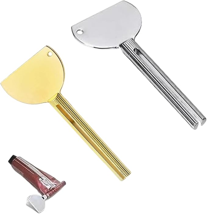 2Pcs Toothpaste Squeezer,Metal Tube Squeezer Key Stainless Steel Dispenser Roller Tube Presser Roller Tube Wringer Key Bathroom and Kitchen Gadgets for Various Tube Ointment Product (Silver and Gold)