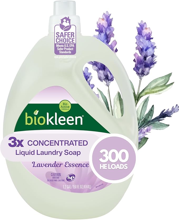 Biokleen Natural Laundry Detergent - 300 HE Loads - Liquid, Eco-Friendly, Plant-Based, No Artificial Fragrance, Colors or Preservatives, Lavender Lily, 150 Fl Oz