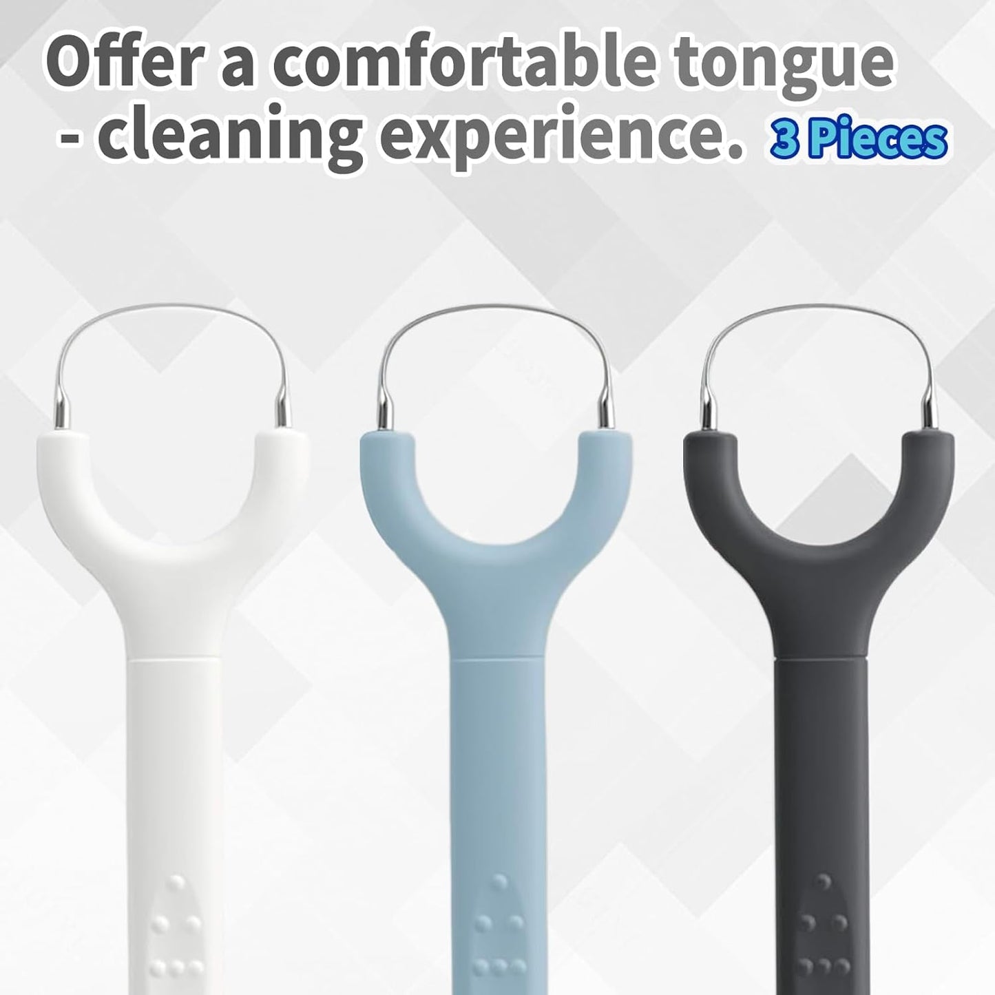 3-Pack Colorful Tongue Scraper for Adults, Stainless Steel, Metal Tongue Brush for Bad Breath, Oral Hygiene Tool, Easy to Use & Portable