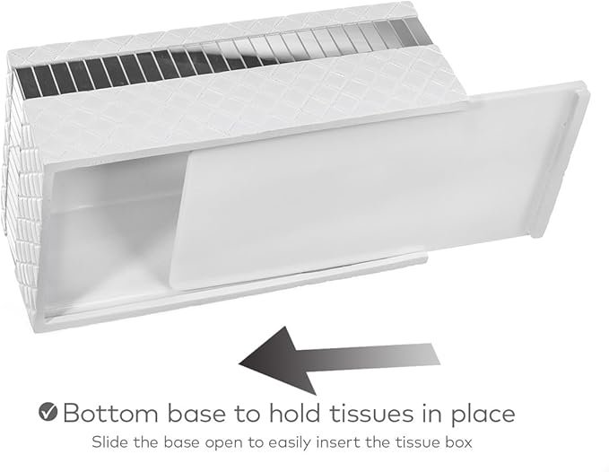 Creative Scents Quilted Mirror Rectangle Tissue Box Cover - White Tissue Box Holder Rectangular for Bathroom with Durable Bottom Slider - Tissue holders Decorative White Bathroom Accessories and Decor