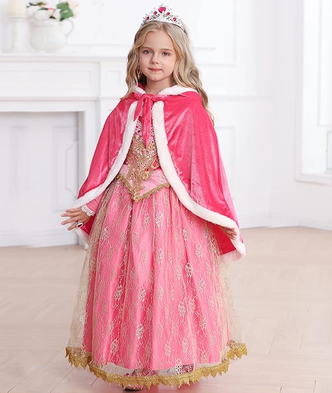 Princess Cloak with Hood Girls Cape Kid Toddler Costume Dress up for Halloween Christmas Carnival Cosplay