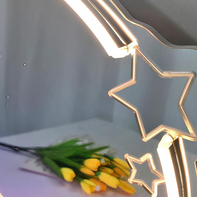 LED Mirror Neon Lights Light Up Dressing Mirror Cat/Shine Heart/Bat/Butterfly Shape Neon Mirror Sign for Modern Home Girl Room Bathroom Salon Wall Art Decor Gift For Girlfriend USB Powered