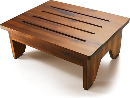 Holana Acacia Wood One Step Stool for Adults - 300 Lbs Wooden Step Stools Heavy Duty for High Bed Riser, Bathroom, Bedroom - Small Stepping Stool for Elderly, Seniors, Kids (Walnut, 6in H)