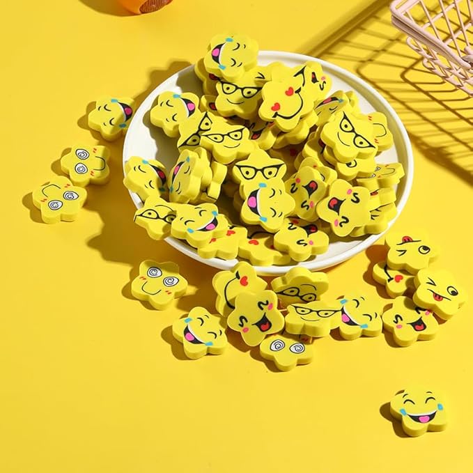 Kleeblatt Large Starfish Emoticon Erasers for Kids Bulk, 60 PCS Big Large Fun Desk Pets for Kids Classroom, Treasure Box Prizes,Party Favors for Kids Goodie Bags, Back to School Gifts for Students