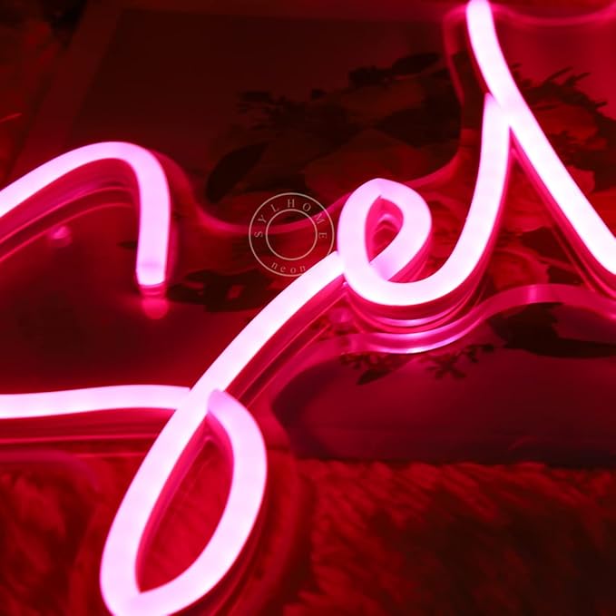 SYLHOME Selfie Pink LED Neon Light Sign Cute Makeup Girls Bedroom Light Up Mirror Wall Decor Sign Photo Studio Boys Kids Room Birthday Party Decor USB 15.2" X 7.1"