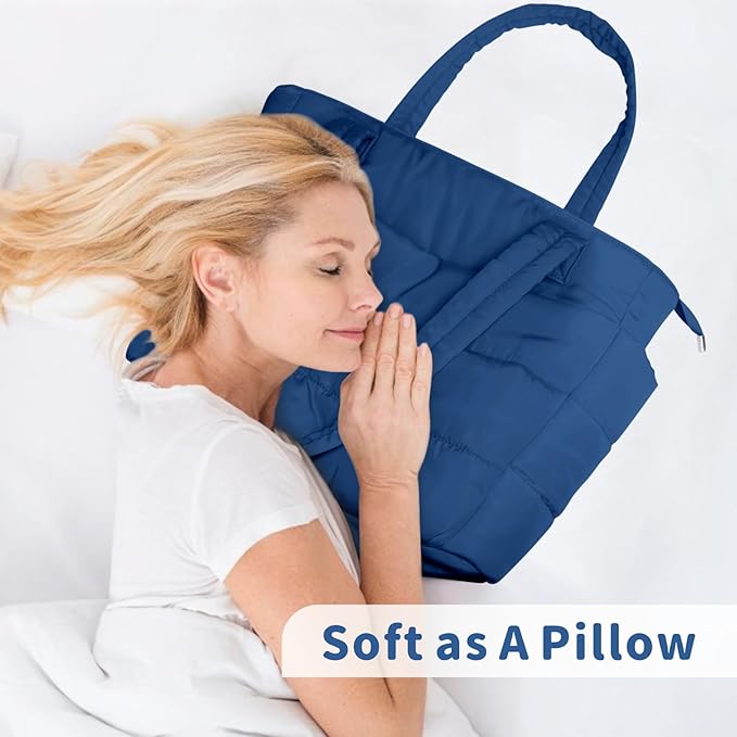 TOPDesign Puffer Tote Bag for Women, Lightweight Puffy Handbag with Compartments, Quilted Shoulder Bag for Work, Travel, Gym