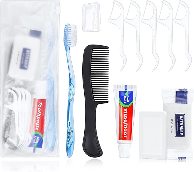 5 Sets Personal Hygiene Kit Bulk, Disposable Toothbrushes with Toothpaste Floss Comb Soap and Cover, Toiletry Kits Homeless Supplies Bulk for Women,Men,Travel,Homeless
