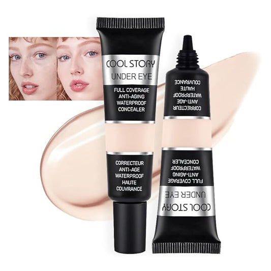 Kaely 2Pcs Under Eye Concealer for Older Women, Color Correcting Full Coverage Concealer for Dark Circles, Puffiness, Redness, Corrector de ojeras, Waterproof Anti Aging, Natural Matte Finish, light C