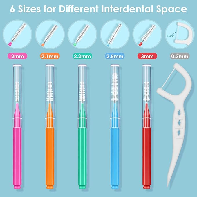 150Pcs Interdental Brushes & Floss Picks Kit, 100Pcs Dental Floss Picks & 50Pcs Braces Brush in 5Sizes, Bendable Braces Flossers Interdental Brushes Between Teeth Oral Tooth Braces Cleaner Kit