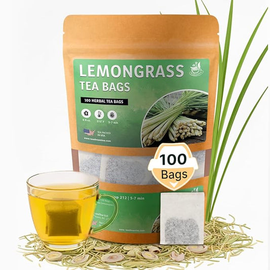 Lemongrass Tea Bags - 100 Bags (Premium Natural Pure Leaf Tea - 100 Count) Gluten-Free and Caffeine-Free Herbal tea for Relaxation, Wallness, Immune Support with Smooth Taste