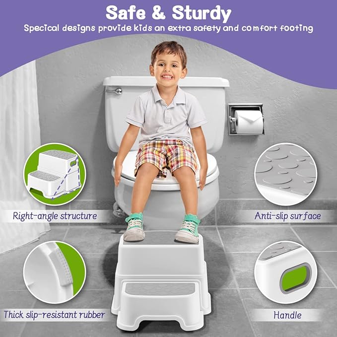 Toddler Step Stool,2 Step Stools for Kids with Anti-Slip Surface and Rubber Bottom, Kids Step Stool Poop Stool for Toilet Potty Training, Bathroom, Kitchen(Include 2 Ducks)