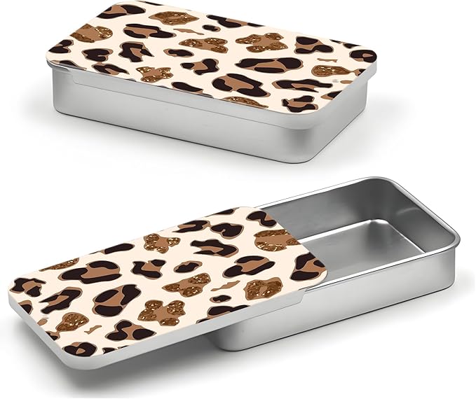 Portable Dental Floss Case, Refillable Cute Travel Floss Dispenser for Men & Women, Pocket Travel Floss Picks Case for Purse, Backpack, Bag White Brown Leopard