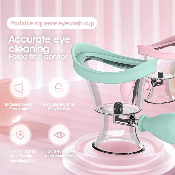 Eye Wash Cup, Eye Wash Bath Kit Eyewash Cup for Eye Rinse,Portable Eye Care Tool - Silicone Manual Air Pressure Eye Cleaning Cup for Soothing, Cleaning Eye Dust, Makeup Irritants(Pink)