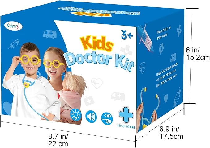 Liberry Doctor Kit for Toddlers 3 4 5 Years Old, Kids Doctor Play Set for Girls Boys Toy, Pretend Play Medical Kit with Stethoscope & Costume for Birthday Blue