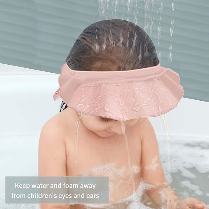 KOMIDK Baby Kids Shower Cap Shampoo Bath Bathing Hat Silicone Adjustable Washing Hair Shower Bathing Protection Shower Cap for Toddler, Baby, Kid, Children (Pink)