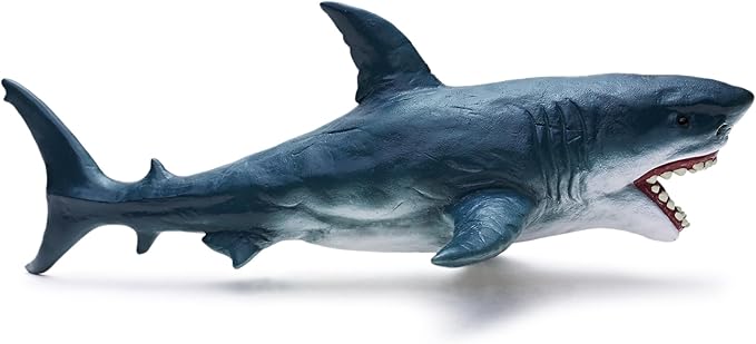 Gemini&Genius Sea Animal Great White Shark Action Figure Megalodon Shark Model Toy Soft Rubber Realistic Ocean Shark Educational and Role Play Toys for Kids and Collectors (Great White Shark)