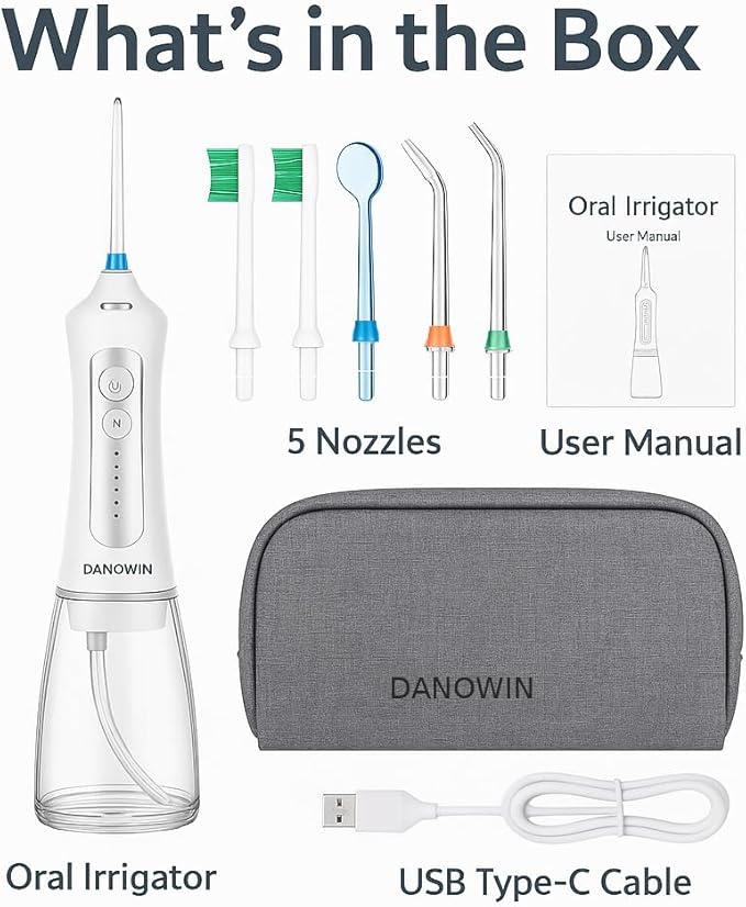 Cordless Water Dental Flosser for Teeth – Portable Rechargeable Oral Irrigator 300ML with 5 Jet Tips, IPX7 Waterproof, Travel Case, Gum Care, Home & Travel Use