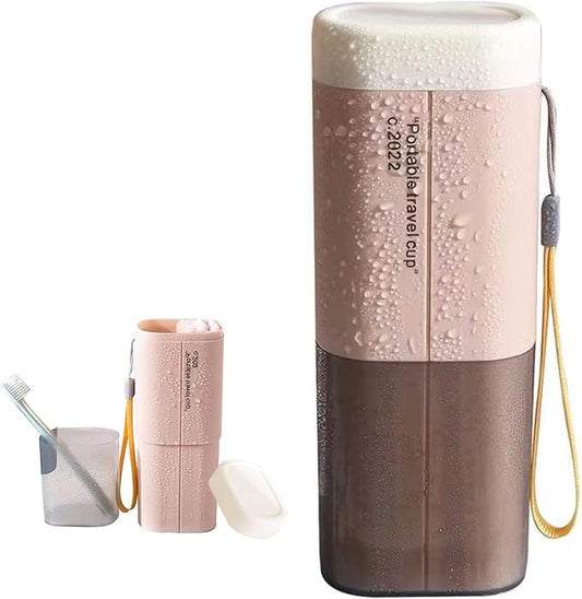 Portable Travel Toothbrush Holder, Toothpaste Set with Cup, Multifunction Toothbrush Case for Travel, Camping, School, Business and Daily Use (Pink)