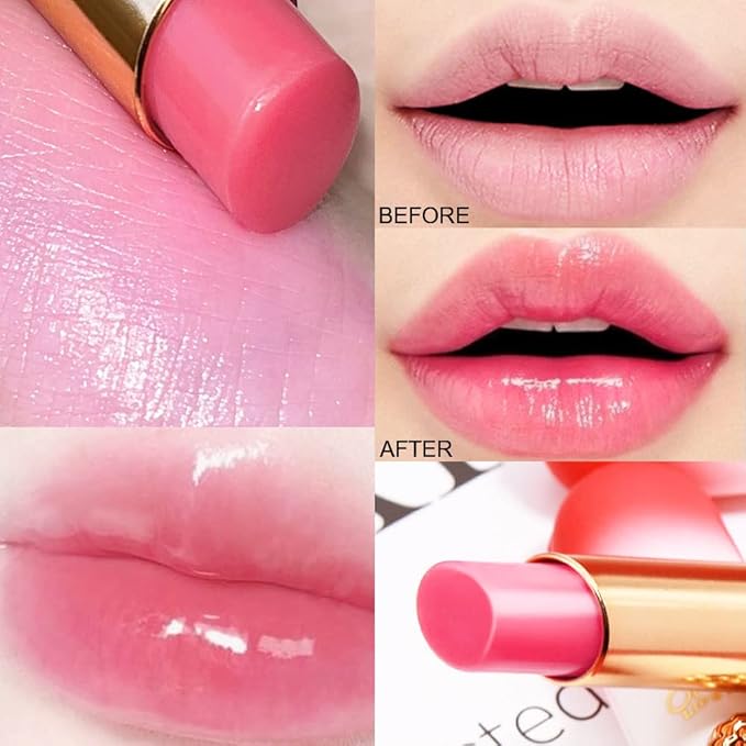 evpct 2Pcs Strawberry Tinted Lip Balms PH Lip Color Changing Lipstick Balm Stain Gift Set Queen for Women Girls Korean Mood Long Lasting Color Change Light Pink Lipstick Lip Tint Plumper Gloss