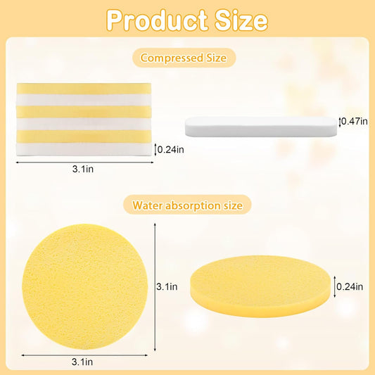 120 Pcs Facial Sponge Compressed, Luxiv Face Cleansing Sponge Estheticians Compressed Makeup Facial Sponge Round Wash Face Sponges for Women Compress Exfoliating Removal Sponge (Yellow+white)