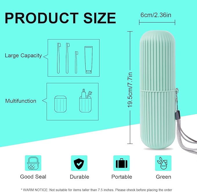 UCEC Toothbrush Cup, Portable Travel Toothbrush Holder Case, Toothbrush Case Set for Camping, Traveling, Home, School, Business, Bathroom, 2 Pack (Green, Grey)
