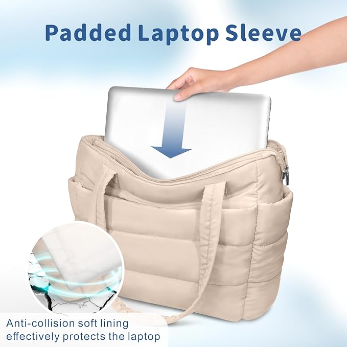 TOPDesign Puffer Tote Bag for Women, Lightweight Puffy Handbag with Compartments, Quilted Shoulder Bag for Work, Travel, Gym