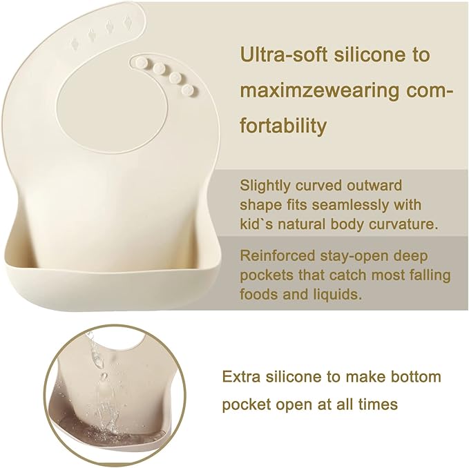 PandaEar Silicone Baby Bib for Girls Boys| Adjustable Waterproof Eating Bibs| BPA Free Soft Durable Silicone Bibs for Babies & Toddlers with Large Pocket Food Catcher