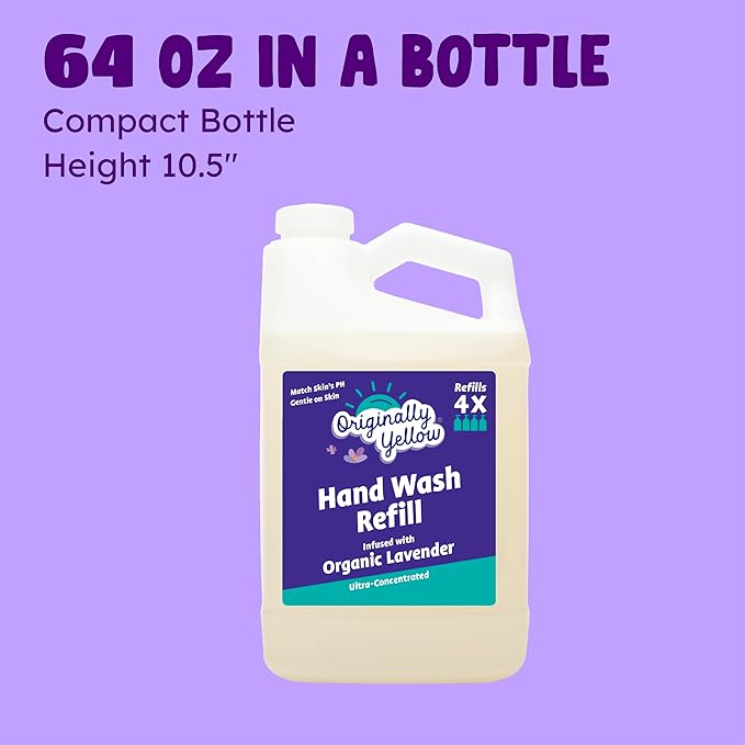 Originally Yellow Plant-Based Hand Soap All Natural Infused with Organic Lavender | Gentle Natural Hand Soap | Pet & Baby-Safe Soap (64 Fl Oz (1 Pack), Lavender)