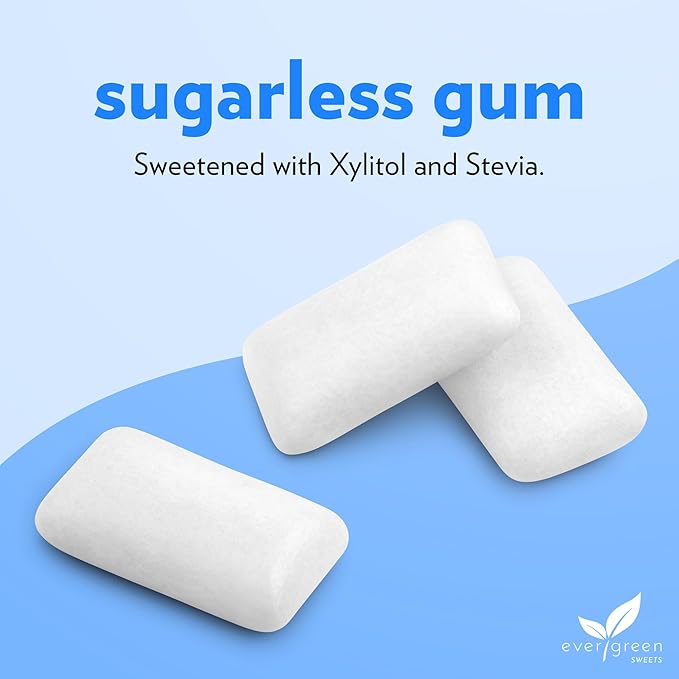 Evergreen Sweets Chewing gum 100 Count Jar - Natural Peppermint Gum Made with Xylitol and Stevia - Sugar-Free, Aspartame Free and Vegan