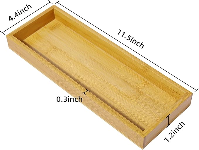Natural Bamboo Vanity Tray, Sink Tray, Smooth and Thick Wooden Tray for Toilet Tank and Bathroom Counter Top, Kitchen Decor Wood Holder and SPA Home, 11.5x4.4x1.2 inches