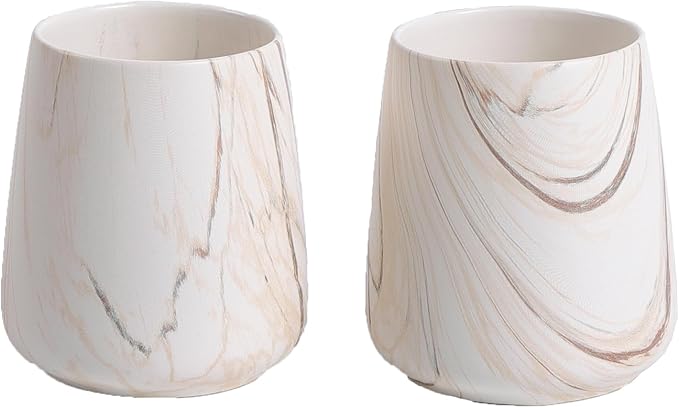 2Pcs Toothbrush Holder for Bathroom - Marble Brown Ceramic Tooth Brushing Holders Set, Toothbrush Cup & Toothpaste Organizer for Bathroom Countertop, Makeup Brush Holder, Pen Holder for Home Storage