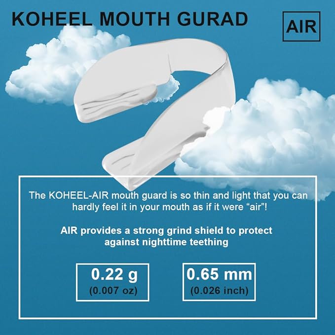KOHEEL AIR Ultra Thin Mouth Guard for Teeth Grinding and Clenching, Comfort-Fit Night Guard, Stop Bruxism Dental Guard (Small, Count, 10)