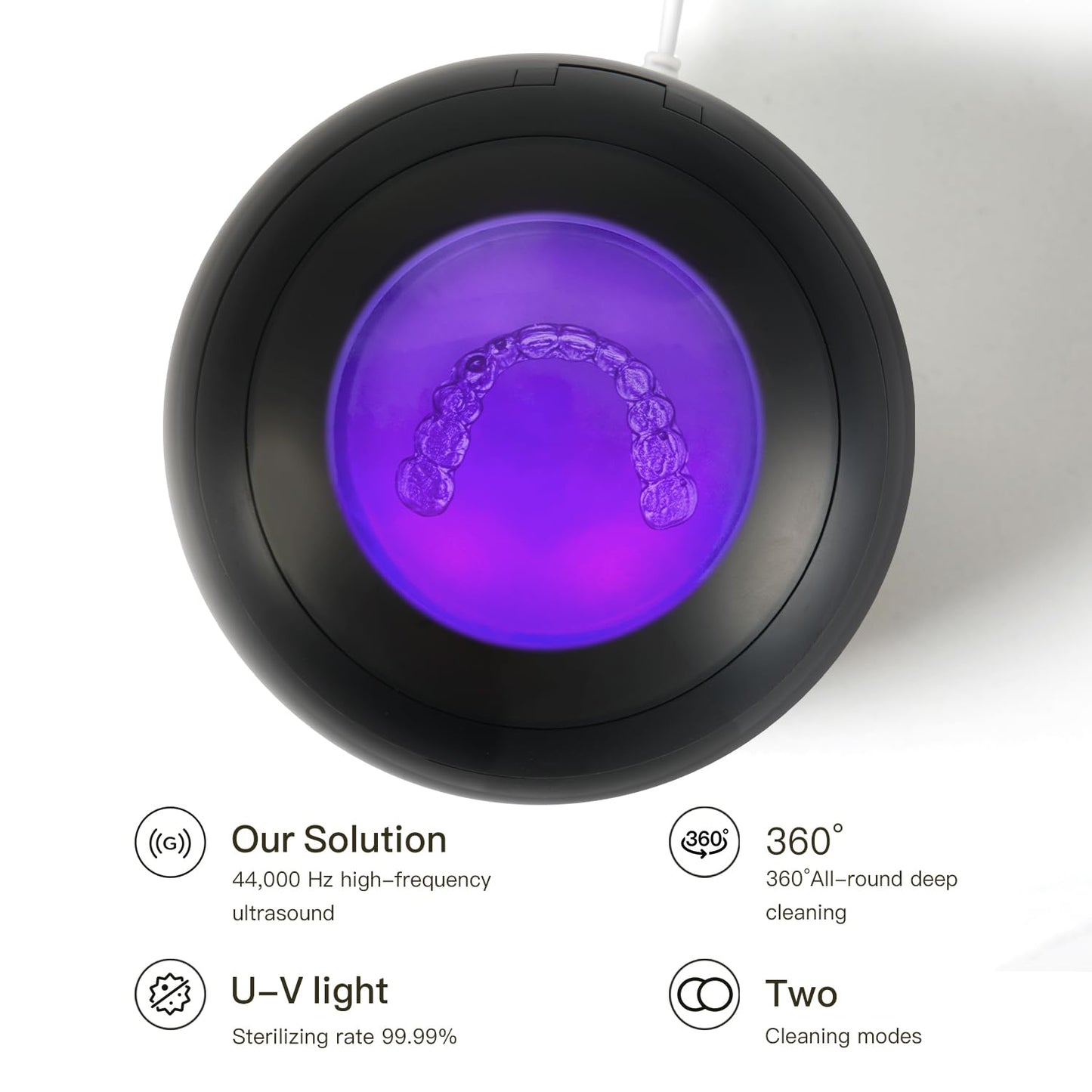 Dental Ultrasonic Retainer Cleaner Machine: 45kHz Dental Cleaning Pod for Denture, Aligner, Mouth Guard, Night Guard, Braces & Jewelry, UV Denture Cleaner with Digital Timer & Dual Mode 250ML Black